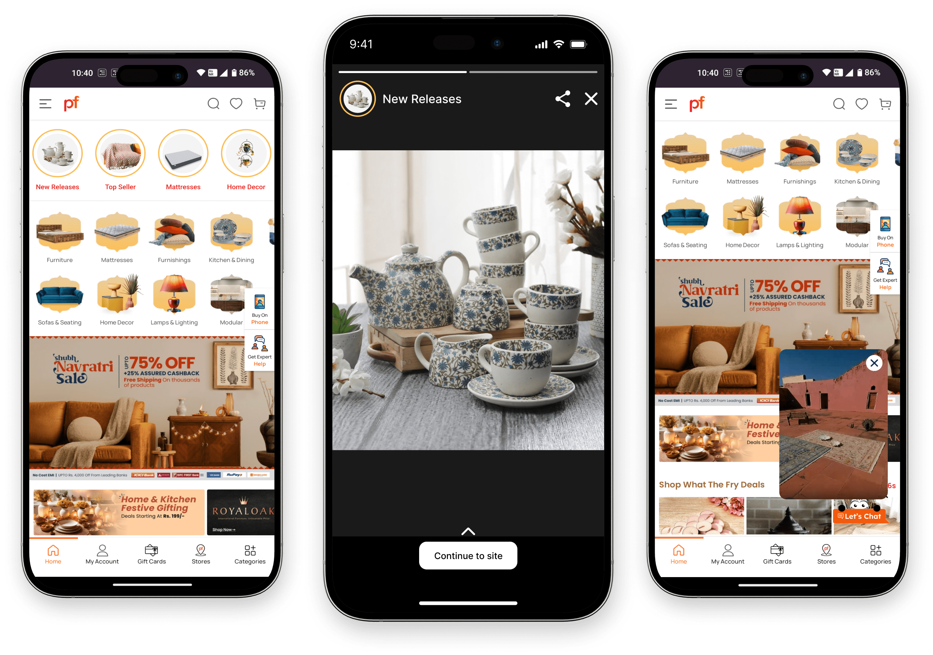 Pepperfry interface showcase